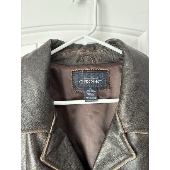 CHEROKEE Dark Brown Pebbled LEATHER JACKET Button Up MEN'S‎ Size XL - Picture 2 of 3